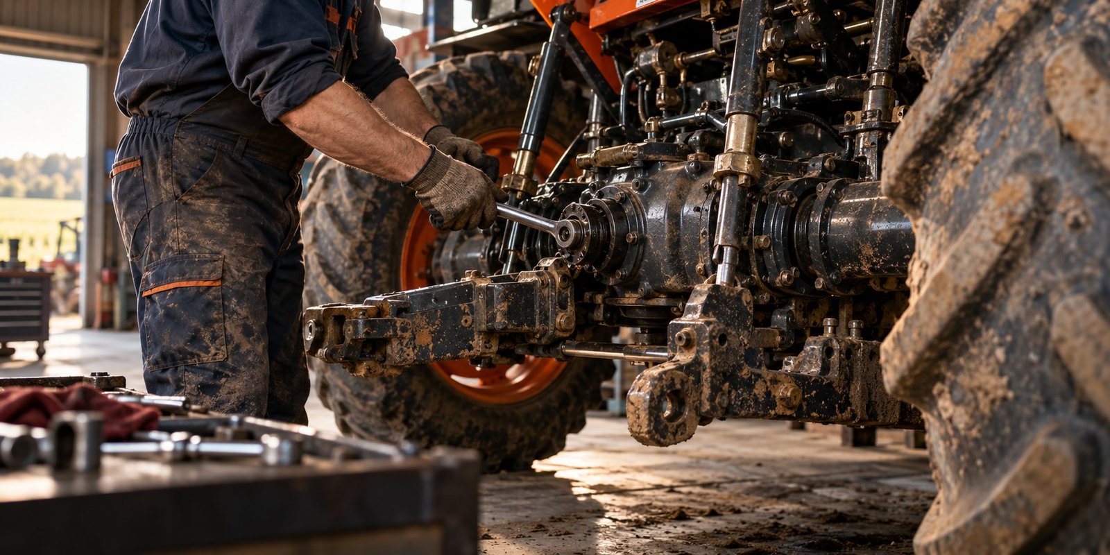 Tractor maintenance in a workshop