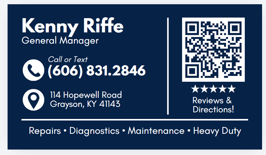 Hopewell Ag and Auto business card with contact information and review QR code